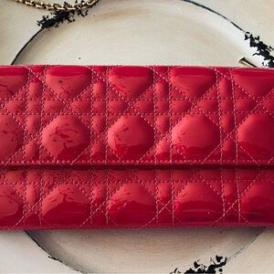 Dior -Authentic Pink Quilted Wallet on Chain Original Chain and Charm